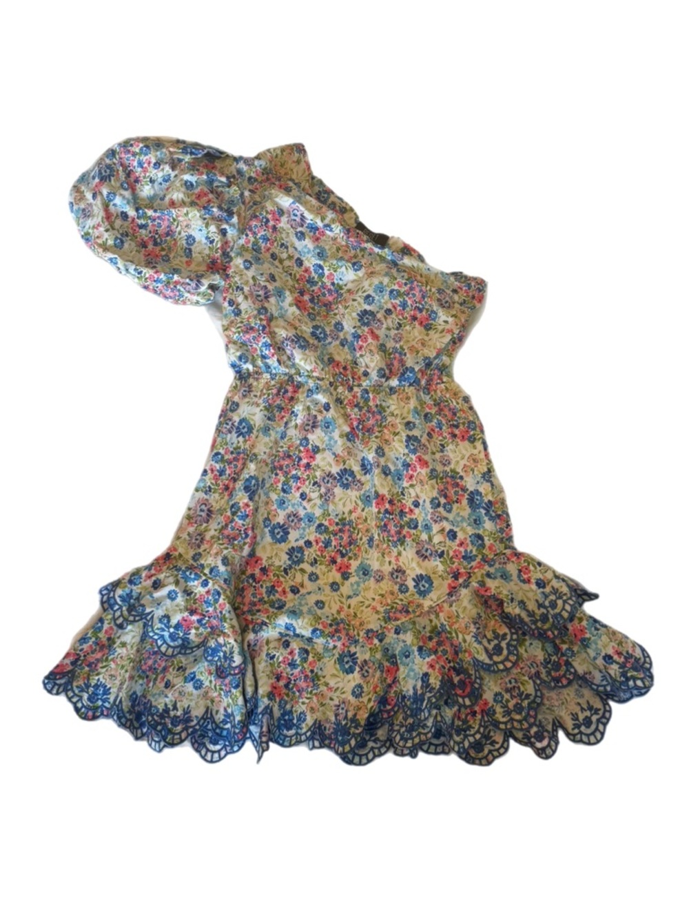 Reset Floral Preppy Ruffled Embroidered Hem Off-The-Shoulder Sundress Size Small